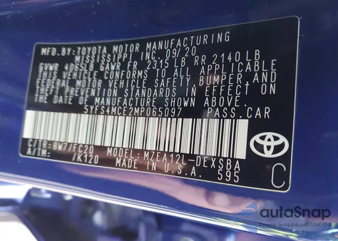 2021 Toyota Corolla Se z USA, uszkodzony, nr VIN 5YFS4MCE2MP065097